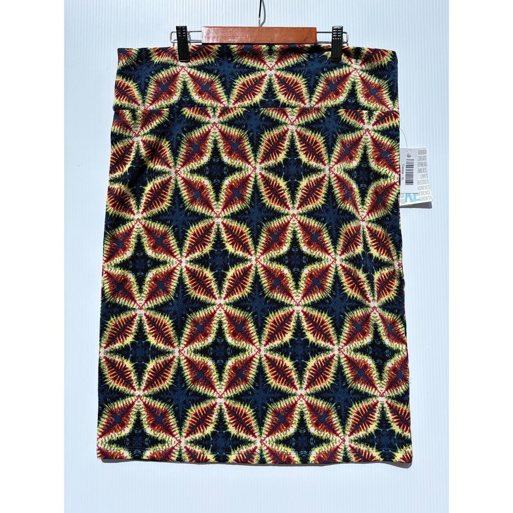 LuLaRoe Cassie Pencil Skirt Womens XL Geometric Multicolor Stretch Knit Knee